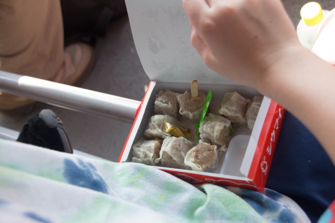 Cy's shu mai dumplings, eaten with a toothpick